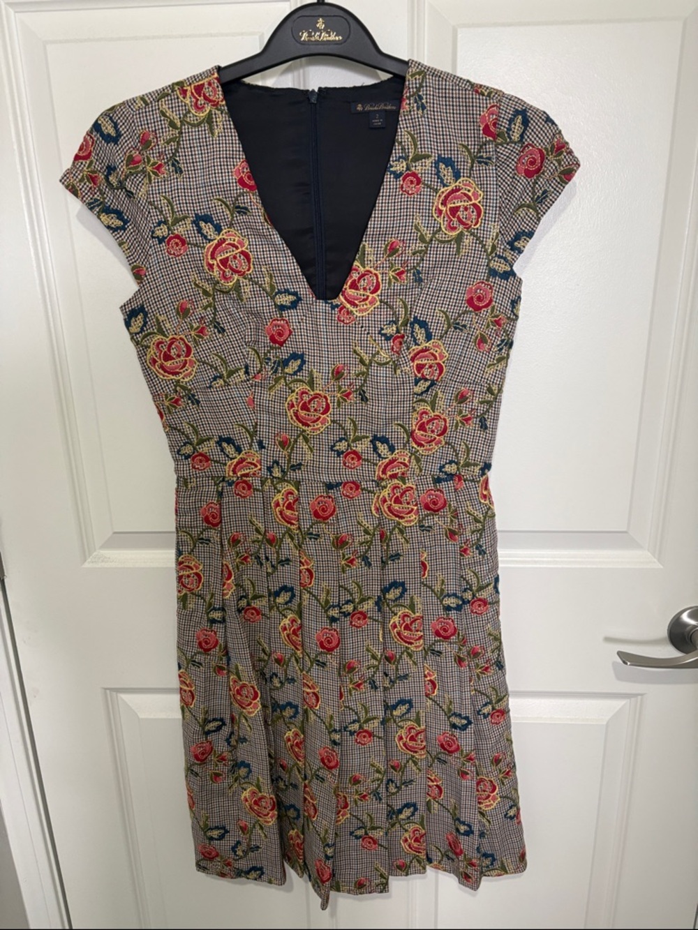 Brooks Brothers houndFloral Check V-Neck Dress in Red and Green